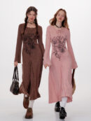 Winter Rose Print Knit Dress - Heavyweight Wool Blend Long Sleeve Bodycon Midi Dress