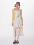 American Vintage Graffiti Print Maxi Dress - Slimming Slip Dress with High Slit & All-Over Artistic Design
