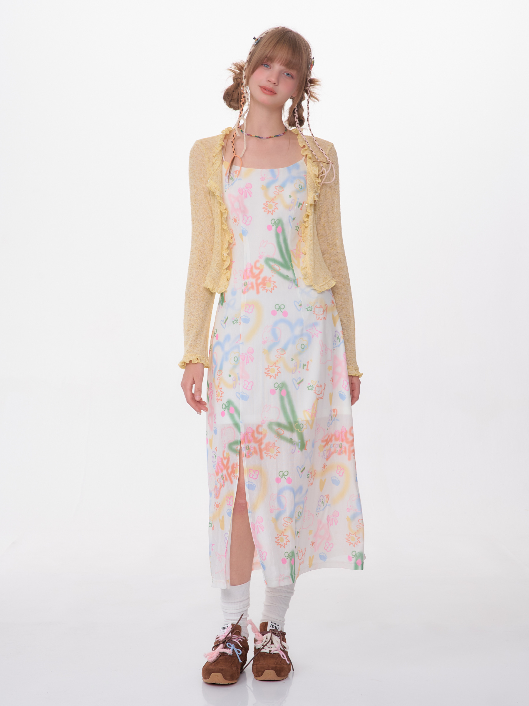 American Vintage Graffiti Print Maxi Dress - Slimming Slip Dress with High Slit & All-Over Artistic Design - Image 2