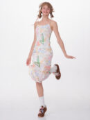 American Vintage Graffiti Print Maxi Dress - Slimming Slip Dress with High Slit & All-Over Artistic Design