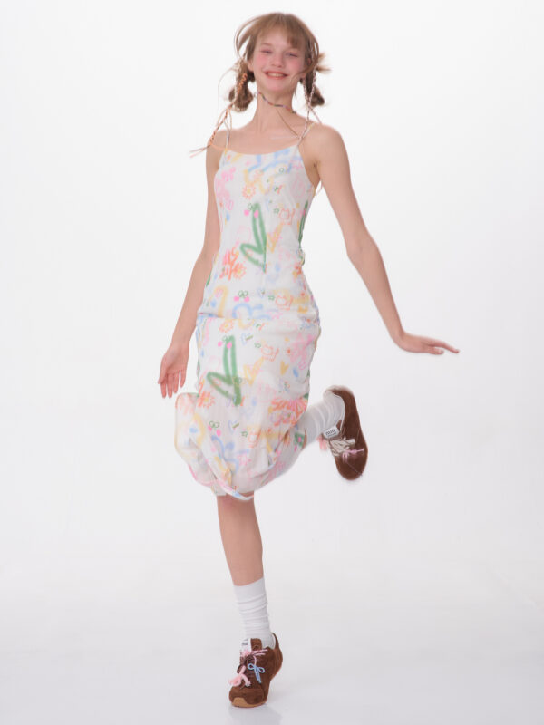 American Vintage Graffiti Print Maxi Dress - Slimming Slip Dress with High Slit & All-Over Artistic Design - Image 3