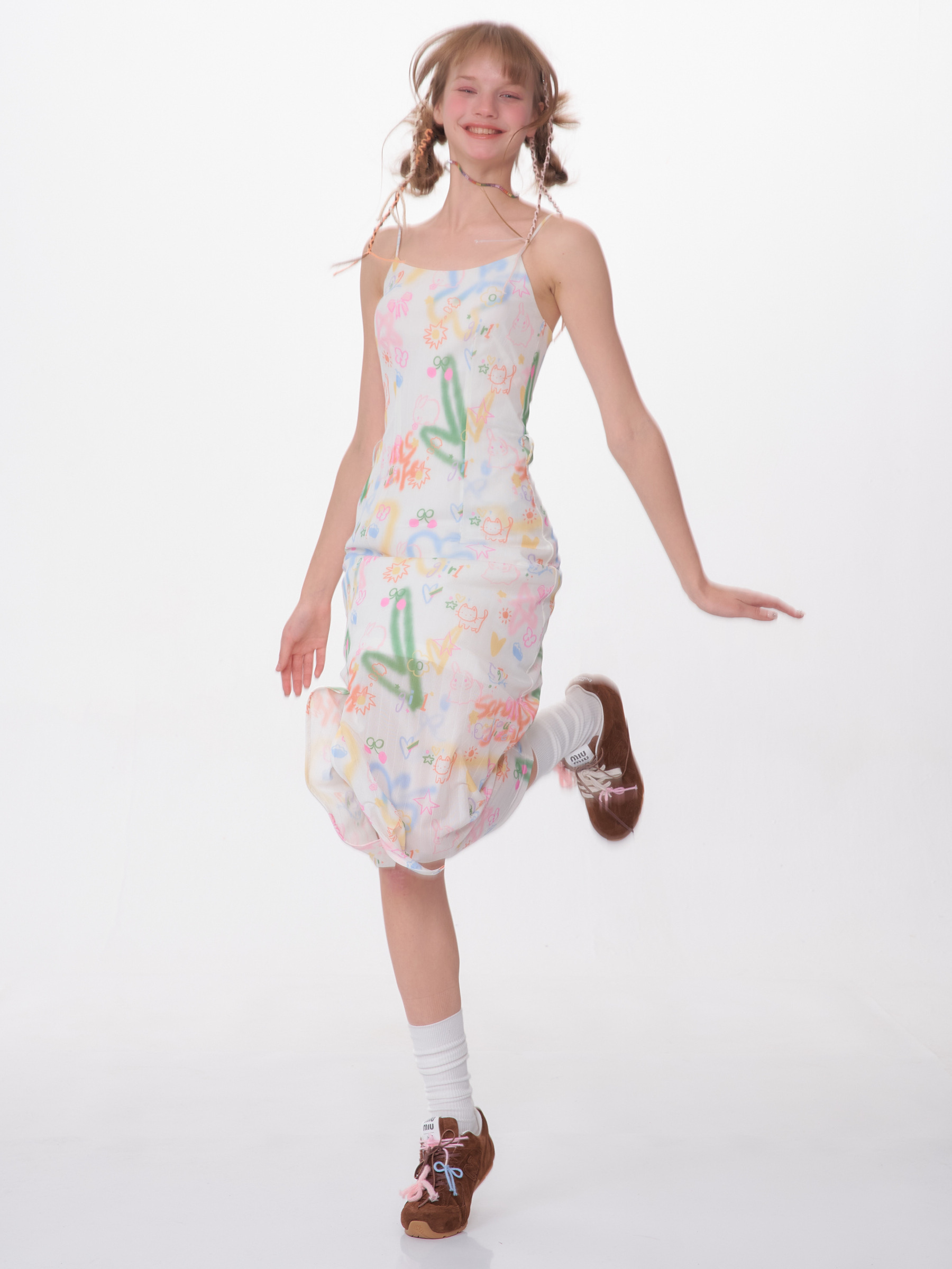 American Vintage Graffiti Print Maxi Dress - Slimming Slip Dress with High Slit & All-Over Artistic Design - Image 3