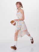American Vintage Graffiti Print Maxi Dress - Slimming Slip Dress with High Slit & All-Over Artistic Design