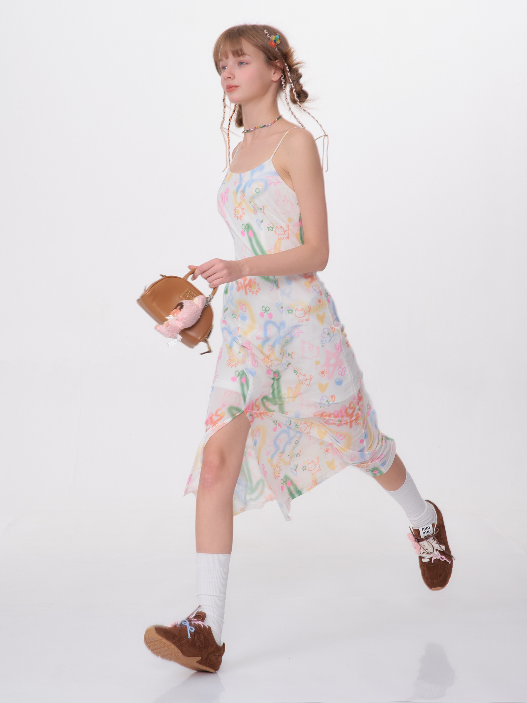 American Vintage Graffiti Print Maxi Dress - Slimming Slip Dress with High Slit & All-Over Artistic Design - Image 4