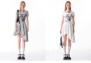 American Style Butterfly Print Dress - Defined Waist Short Sleeve Dress with Asymmetric Pleated Hem