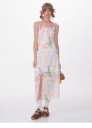 American Vintage Graffiti Print Maxi Dress - Slimming Slip Dress with High Slit & All-Over Artistic Design