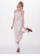 American Vintage Graffiti Print Maxi Dress - Slimming Slip Dress with High Slit & All-Over Artistic Design