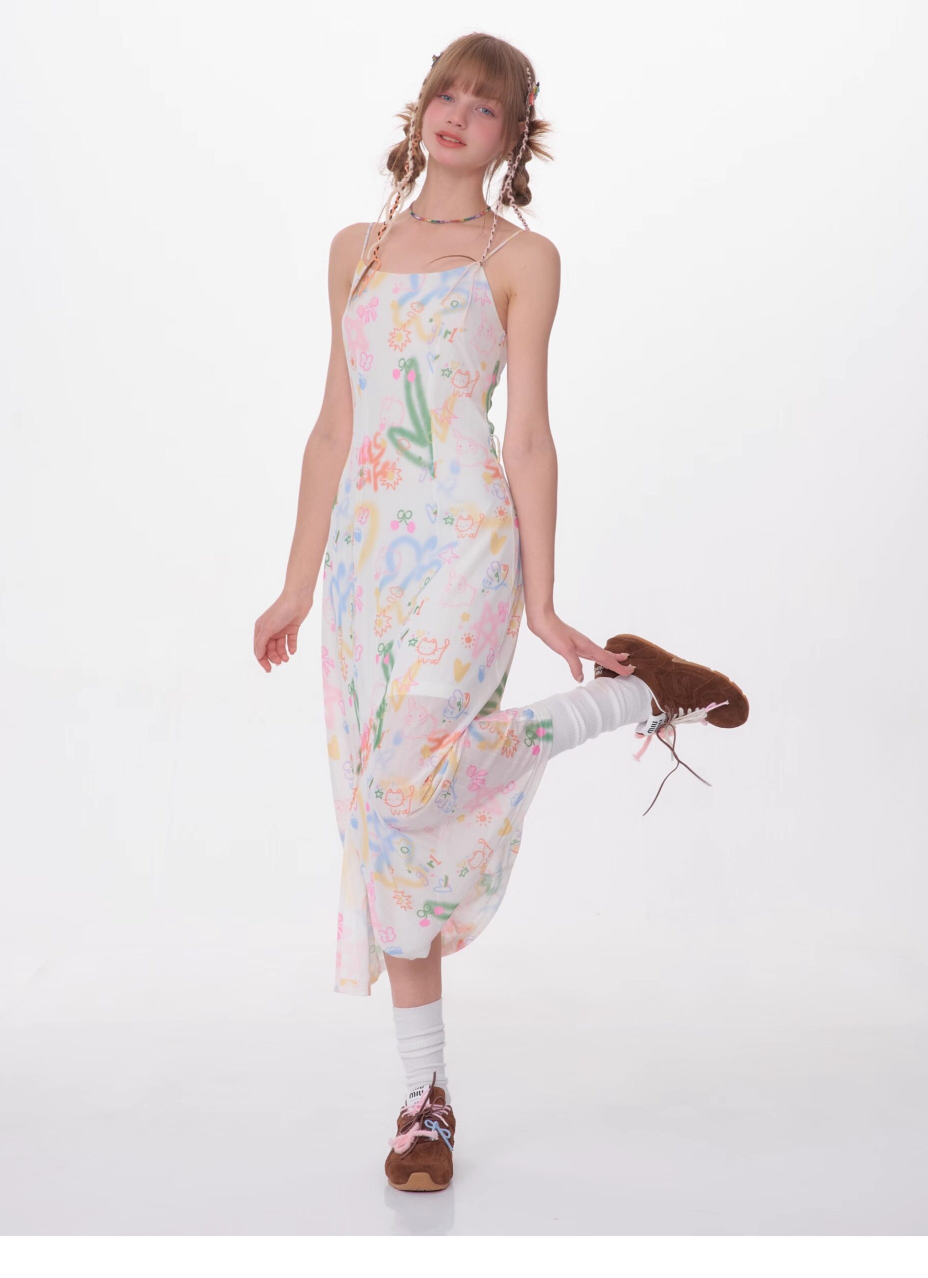 American Vintage Graffiti Print Maxi Dress - Slimming Slip Dress with High Slit & All-Over Artistic Design - Image 10