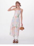 American Vintage Graffiti Print Maxi Dress - Slimming Slip Dress with High Slit & All-Over Artistic Design