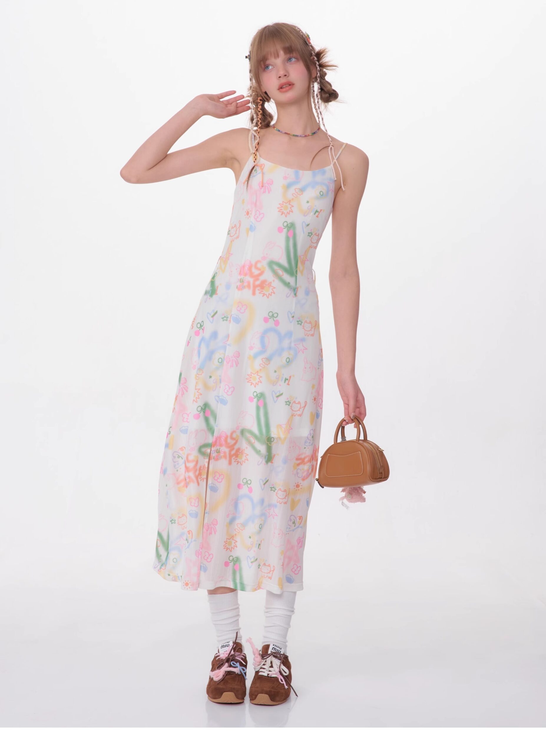 American Vintage Graffiti Print Maxi Dress - Slimming Slip Dress with High Slit & All-Over Artistic Design - Image 6