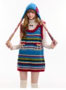 American Vintage Ribbed Knit Slip Dress - Bow Detail Sleeveless Bodycon Dress for Fall and Winter Layering