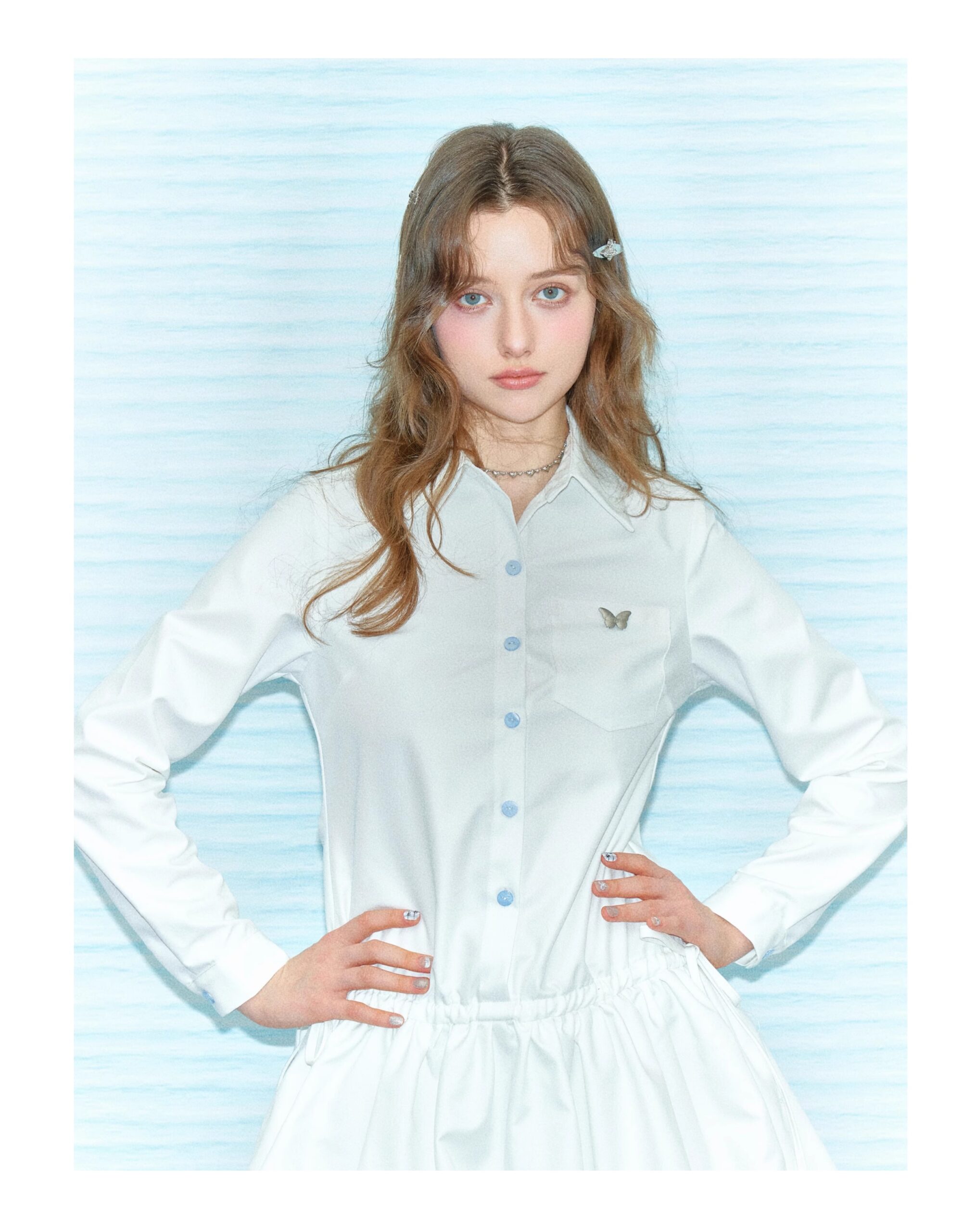 American Vintage Polo Bloom Dress - White Preppy Figure-Flattering Long Sleeve Dress with Tailored Waist - Image 7