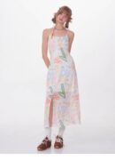 American Vintage Graffiti Print Maxi Dress - Slimming Slip Dress with High Slit & All-Over Artistic Design