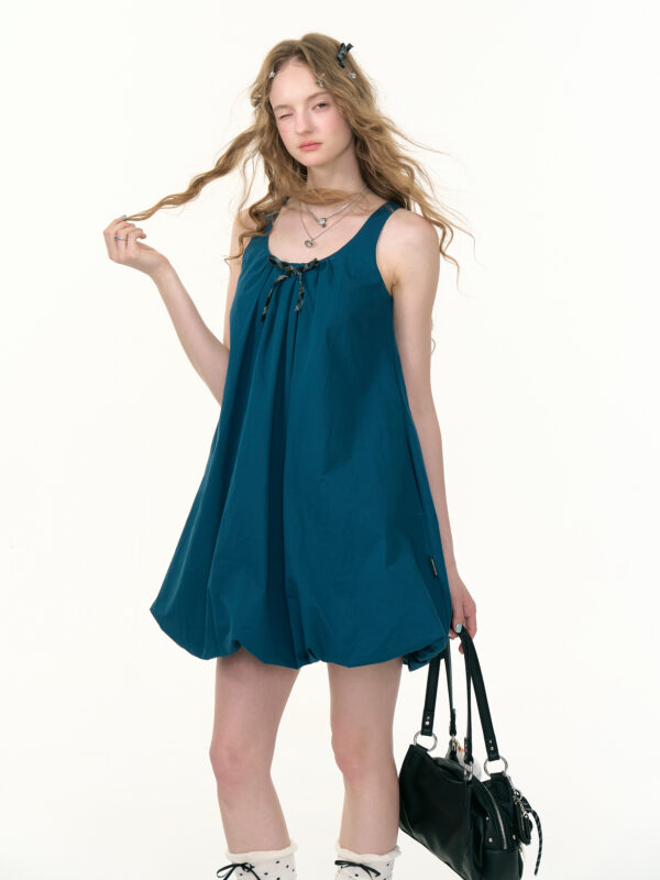 American Vintage Sapphire Blue Bloom Dress - Bow Detail Tube Top Dress with Apron-inspired Design - Image 5