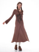 Winter Rose Print Knit Dress - Heavyweight Wool Blend Long Sleeve Bodycon Midi Dress