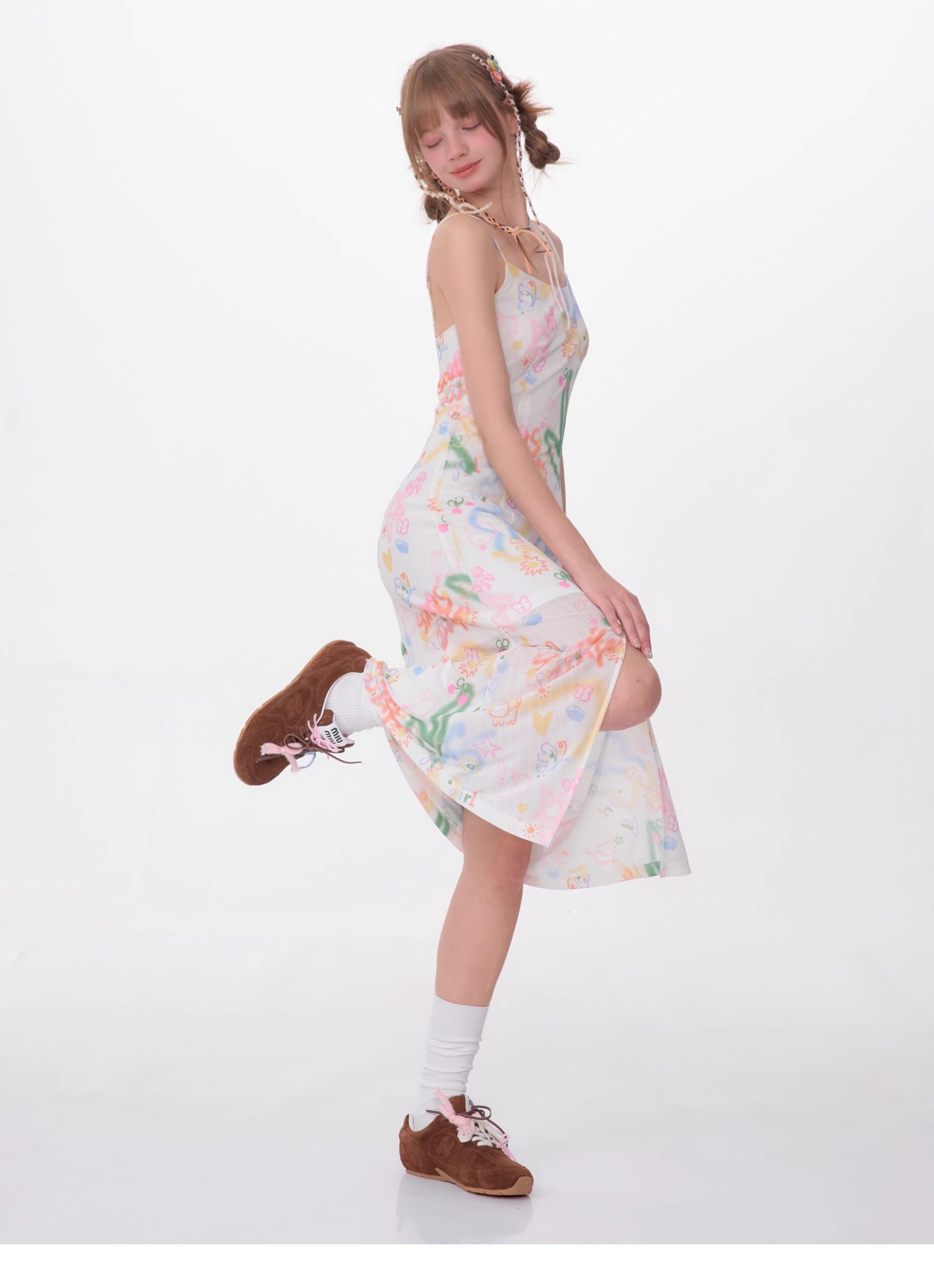 American Vintage Graffiti Print Maxi Dress - Slimming Slip Dress with High Slit & All-Over Artistic Design - Image 11
