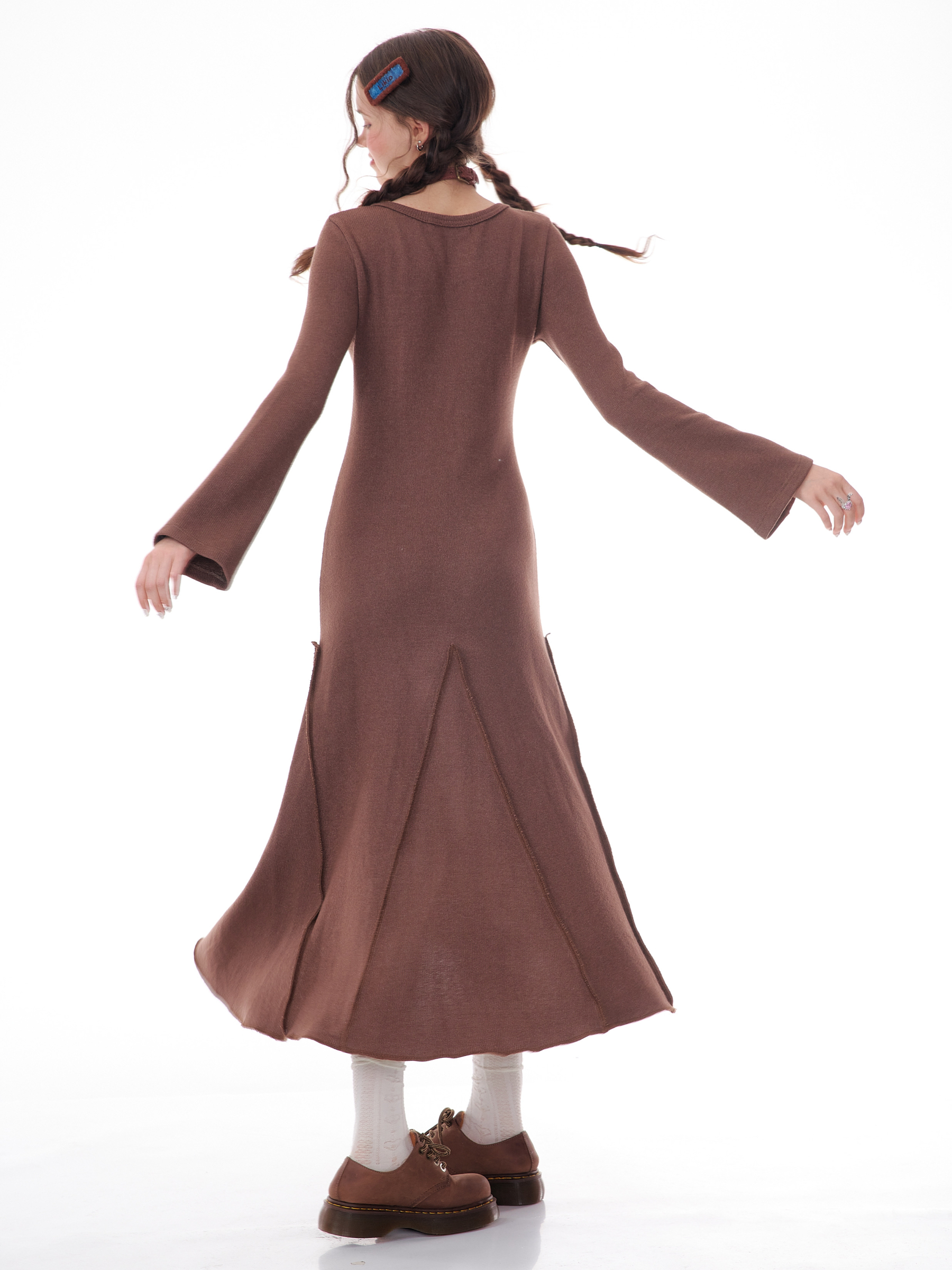 Winter Rose Print Knit Dress - Heavyweight Wool Blend Long Sleeve Bodycon Midi Dress - Image 20