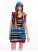 American Vintage Ribbed Knit Slip Dress - Bow Detail Sleeveless Bodycon Dress for Fall and Winter Layering