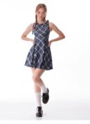 American Vintage Plaid Dress - Summer Blue Grid Slip Maxi Dress with Slimming Tailored Waist
