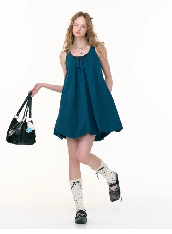 American Vintage Sapphire Blue Bloom Dress - Bow Detail Tube Top Dress with Apron-inspired Design - Image 7