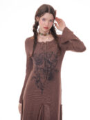 Winter Rose Print Knit Dress - Heavyweight Wool Blend Long Sleeve Bodycon Midi Dress