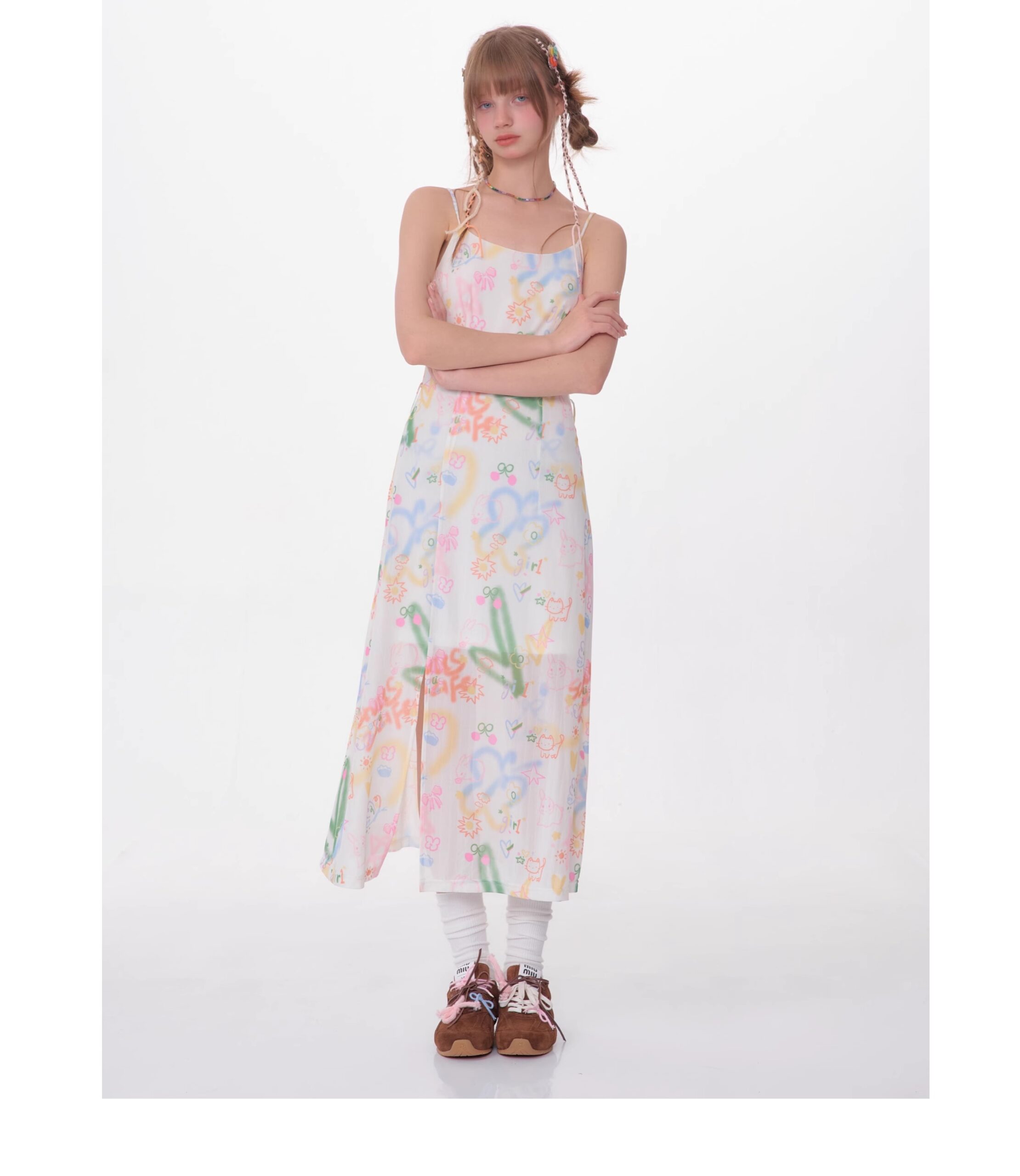 American Vintage Graffiti Print Maxi Dress - Slimming Slip Dress with High Slit & All-Over Artistic Design - Image 19