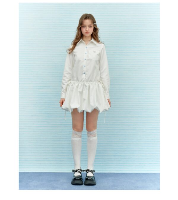 American Vintage Polo Bloom Dress - White Preppy Figure-Flattering Long Sleeve Dress with Tailored Waist - Image 12