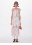 American Vintage Graffiti Print Maxi Dress - Slimming Slip Dress with High Slit & All-Over Artistic Design