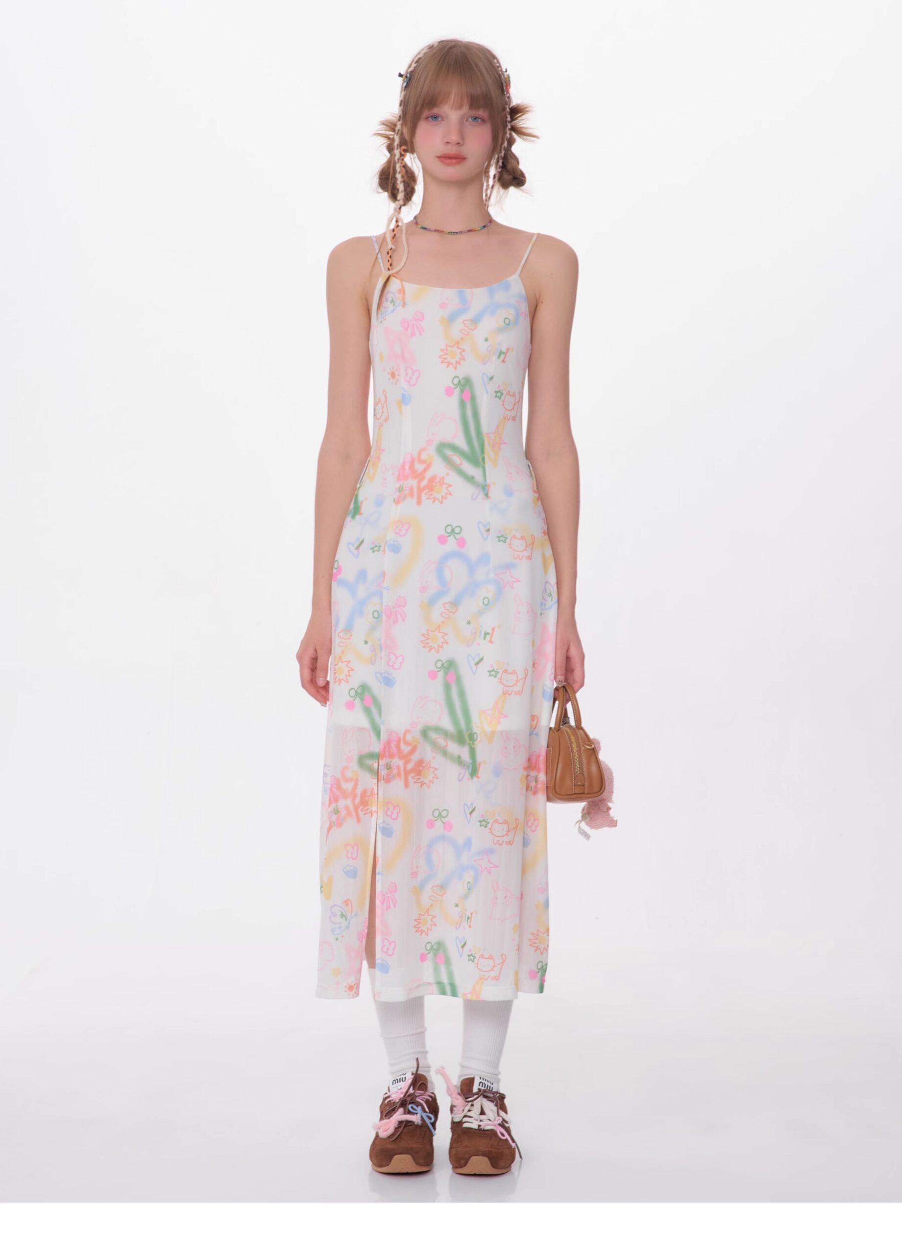 American Vintage Graffiti Print Maxi Dress - Slimming Slip Dress with High Slit & All-Over Artistic Design - Image 20