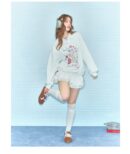 Vintage Button-Detail Polo Dress - Retro Print Pullover Sweatshirt Dress with Tailored Waist