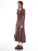 Winter Rose Print Knit Dress - Heavyweight Wool Blend Long Sleeve Bodycon Midi Dress