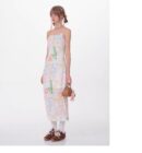 American Vintage Graffiti Print Maxi Dress - Slimming Slip Dress with High Slit & All-Over Artistic Design
