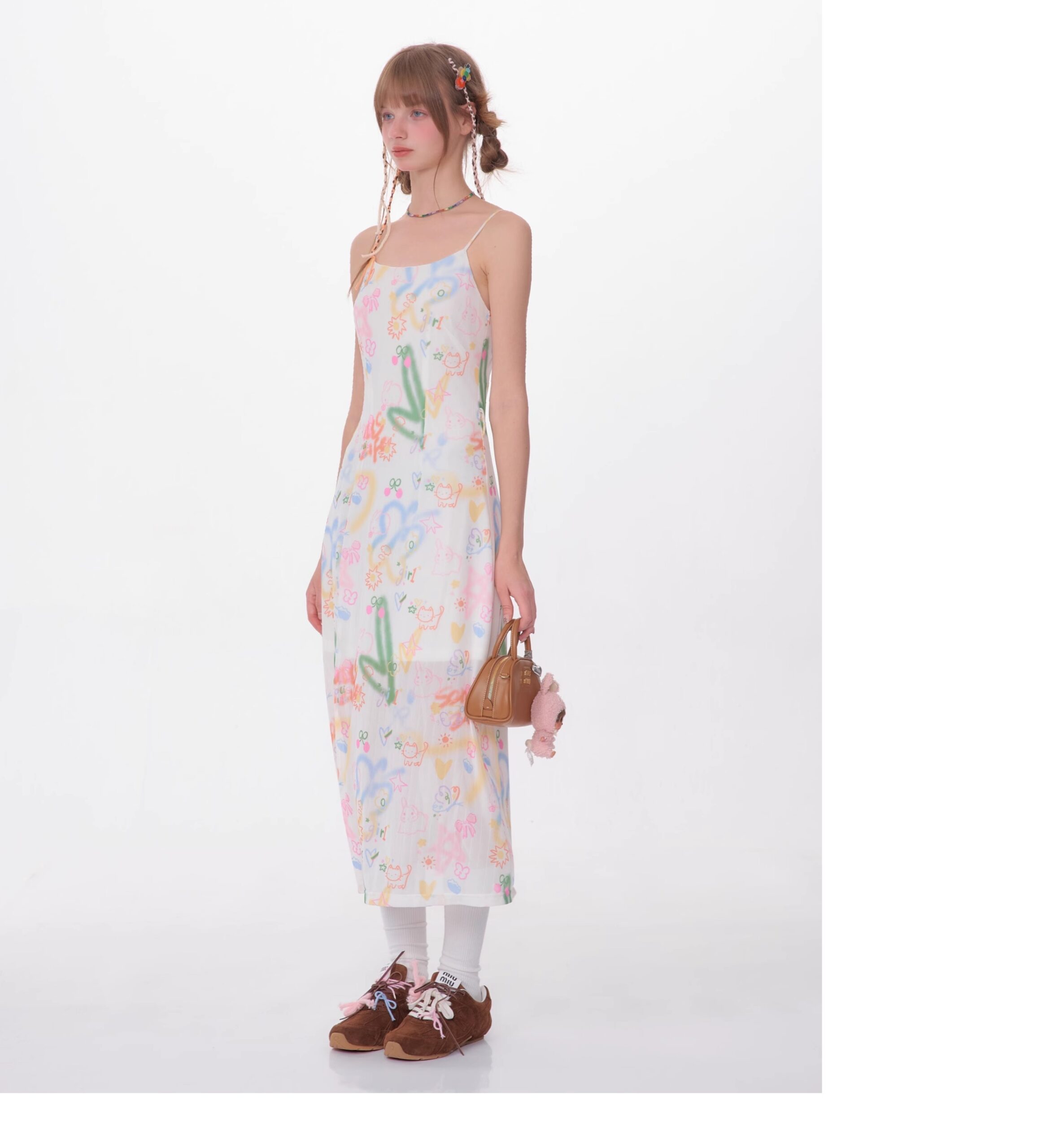 American Vintage Graffiti Print Maxi Dress - Slimming Slip Dress with High Slit & All-Over Artistic Design - Image 21