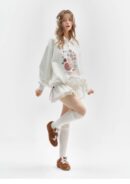 Vintage Button-Detail Polo Dress - Retro Print Pullover Sweatshirt Dress with Tailored Waist