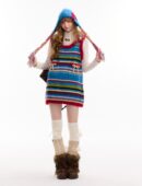 American Vintage Ribbed Knit Slip Dress - Bow Detail Sleeveless Bodycon Dress for Fall and Winter Layering