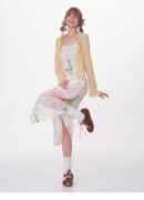 American Vintage Graffiti Print Maxi Dress - Slimming Slip Dress with High Slit & All-Over Artistic Design