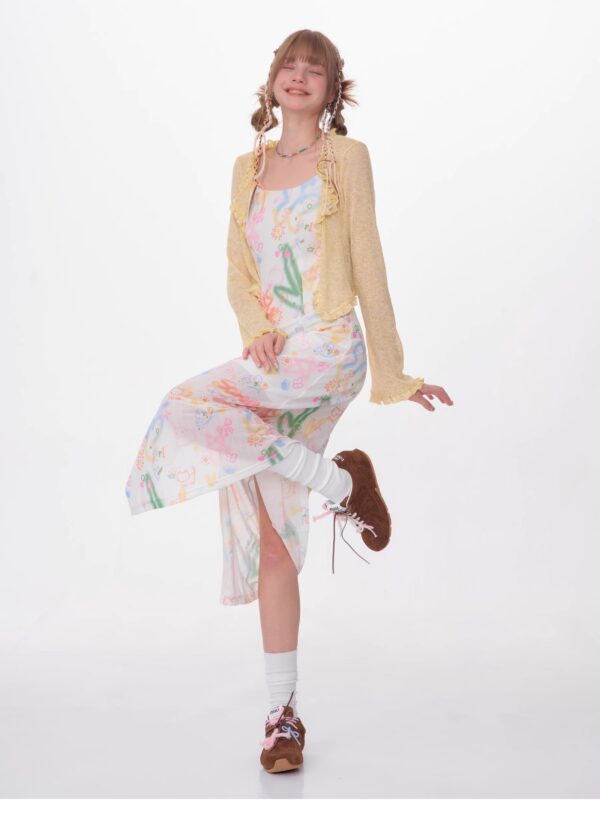 American Vintage Graffiti Print Maxi Dress - Slimming Slip Dress with High Slit & All-Over Artistic Design - Image 13