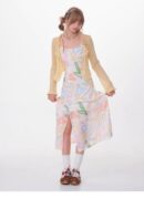 American Vintage Graffiti Print Maxi Dress - Slimming Slip Dress with High Slit & All-Over Artistic Design