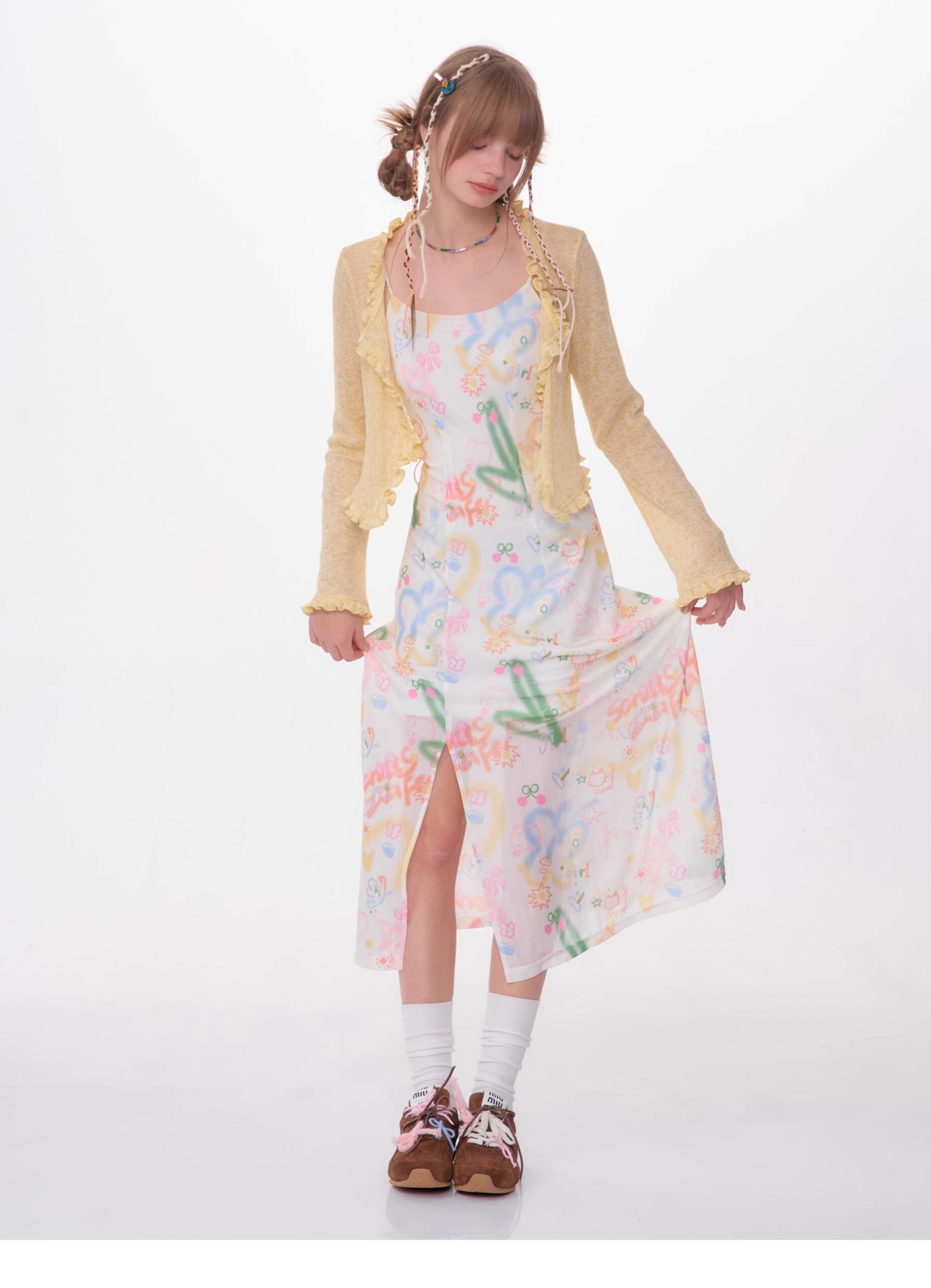 American Vintage Graffiti Print Maxi Dress - Slimming Slip Dress with High Slit & All-Over Artistic Design - Image 14