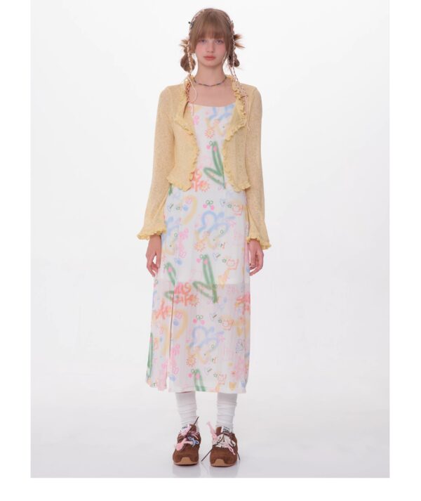 American Vintage Graffiti Print Maxi Dress - Slimming Slip Dress with High Slit & All-Over Artistic Design - Image 15