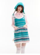 American Vintage Ribbed Knit Slip Dress - Bow Detail Sleeveless Bodycon Dress for Fall and Winter Layering