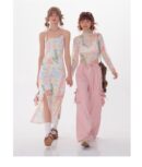 American Vintage Graffiti Print Maxi Dress - Slimming Slip Dress with High Slit & All-Over Artistic Design