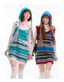 American Vintage Ribbed Knit Slip Dress - Bow Detail Sleeveless Bodycon Dress for Fall and Winter Layering