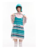 American Vintage Ribbed Knit Slip Dress - Bow Detail Sleeveless Bodycon Dress for Fall and Winter Layering